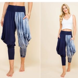 Kooniez Harem Pants - Navy Marble Tie-Dye Patchwork